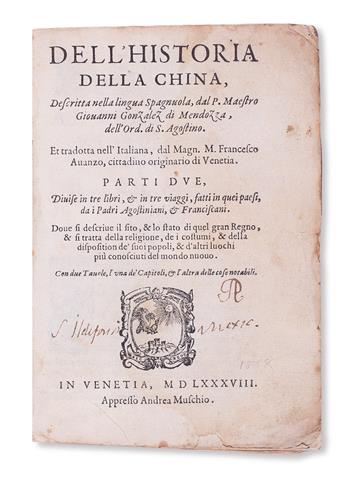 TRAVEL  GONZÁLEZ DE MENDOZA, JUAN. DellHistoria della China.  1588